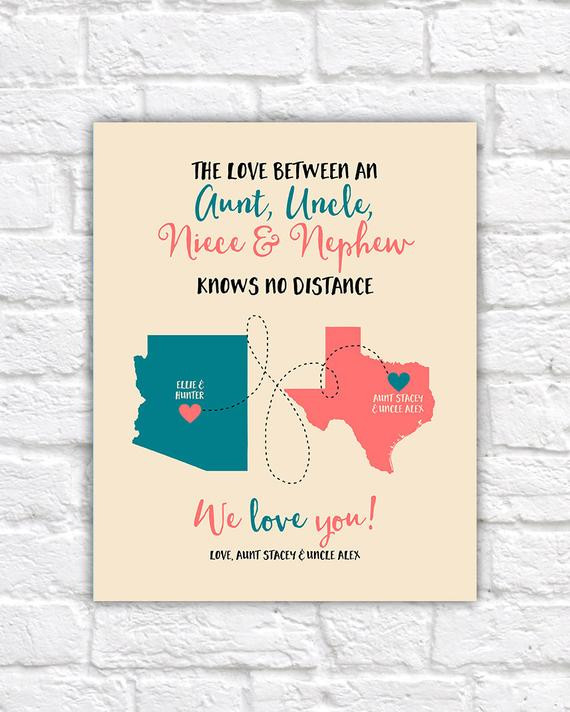 Christmas Gift Ideas For Aunts And Uncles
 Aunt Uncle Niece Nephew Gifts Custom Maps Long Distance