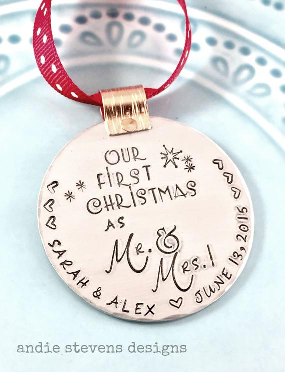 Christmas Gift Ideas Married Couple
 Hand Stamped Ornament Personalized Ornament Couples First