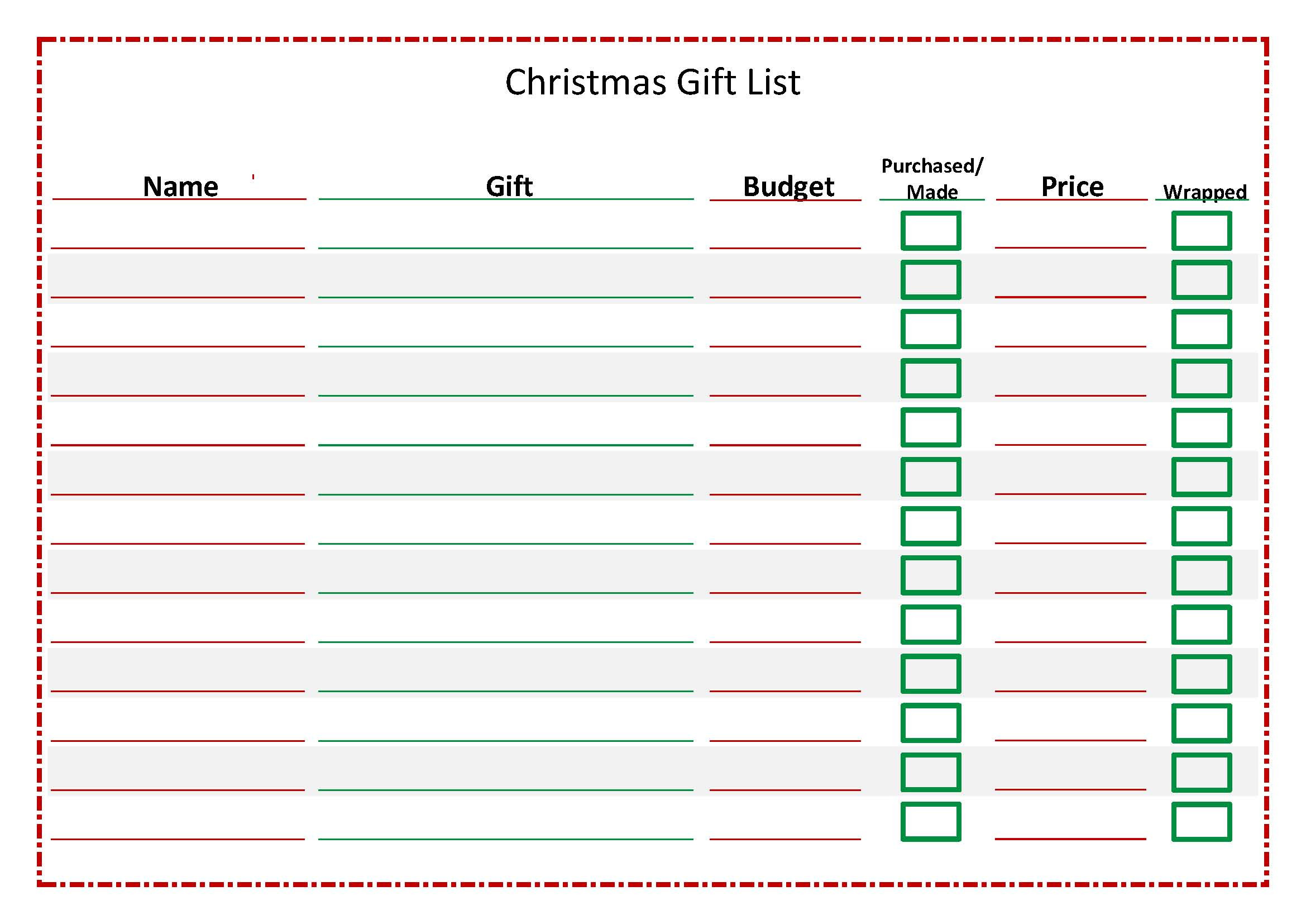 Christmas Gift List Templates
 christmas t list