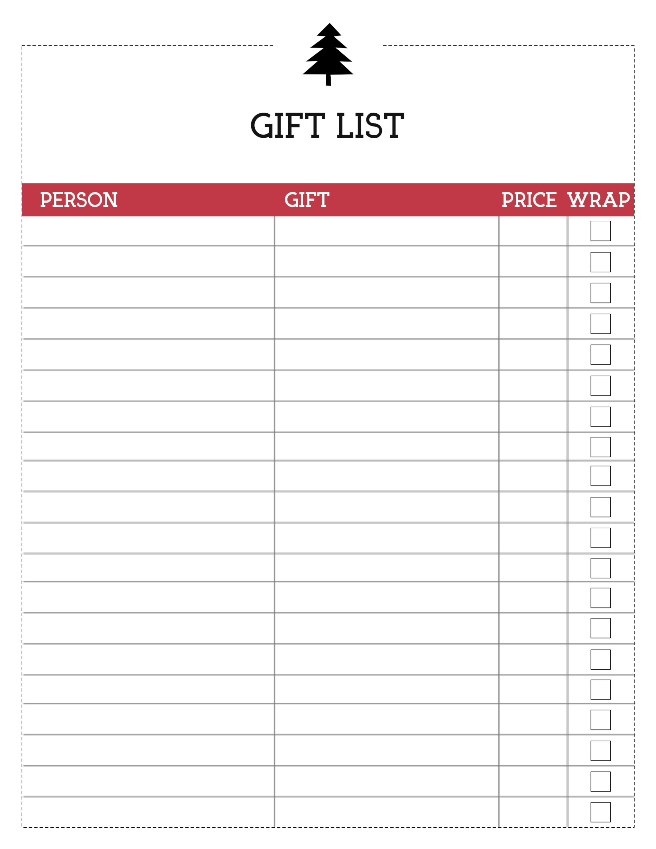 Christmas Gift List Templates
 Free Printable Christmas List Template Gift List Paper