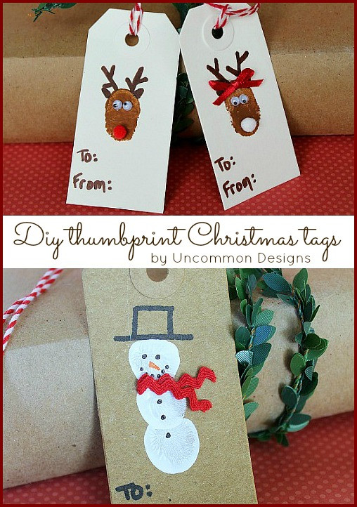 Christmas Gift Tags DIY
 DIY Reindeer and Snowman Thumbprint Christmas Tags A