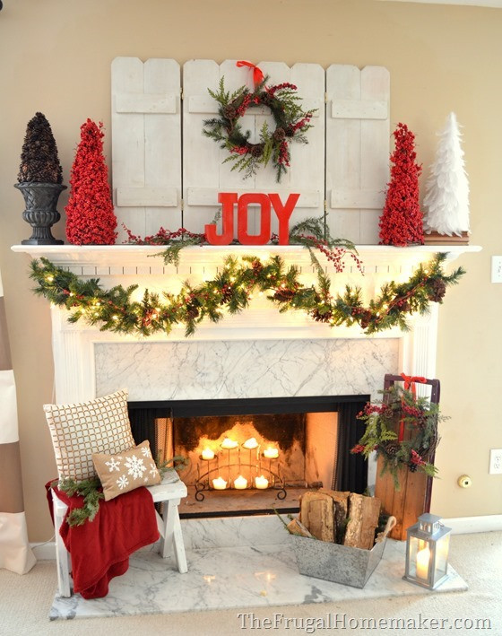 Christmas Indoor Decorations Ideas
 Red and JOYful Christmas mantel with natural elements