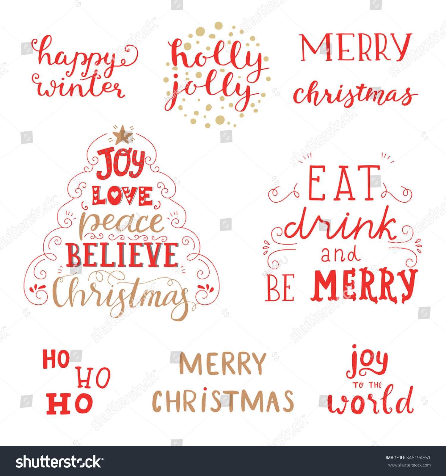 Christmas Joy Quotes
 Set Hand Calligraphic Lettering Winter Holidays Stock