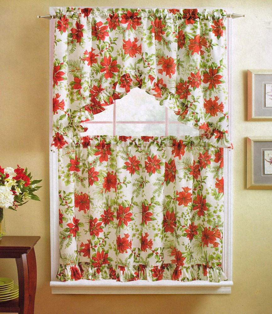 Christmas Kitchen Curtains
 MERRY CHRISTMAS FLOWER PRINTED KITCHEN CURTAIN VALANCE