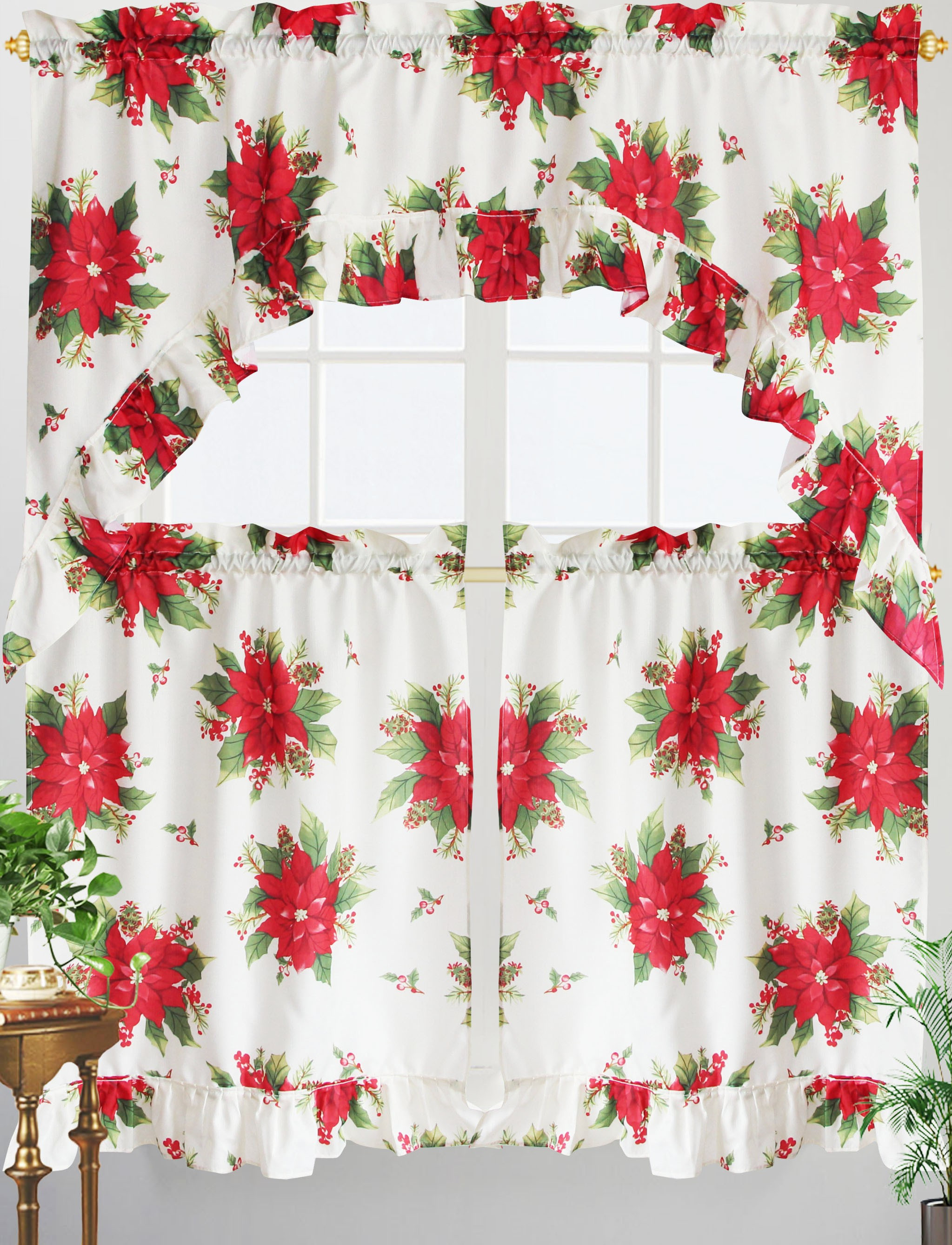 Christmas Kitchen Curtains
 Promo Printed Holiday 3 Piece Kitchen Curtain Set
