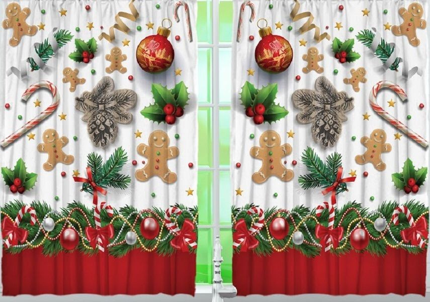 Christmas Kitchen Curtains
 Gingerbread Man Kitchen CURTAIN Panel Set Christmas Candy
