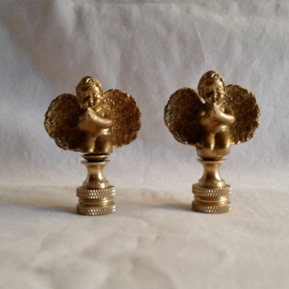 Christmas Lamp Finials
 Lot of 2 Kneeling Gold Angel Child Lamp Finials Toppers Cast