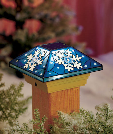 Christmas Lamp Post Covers
 CHRISTMAS SNOW FLAKE SOLAR LAMP POST CAP STAINED GLASS