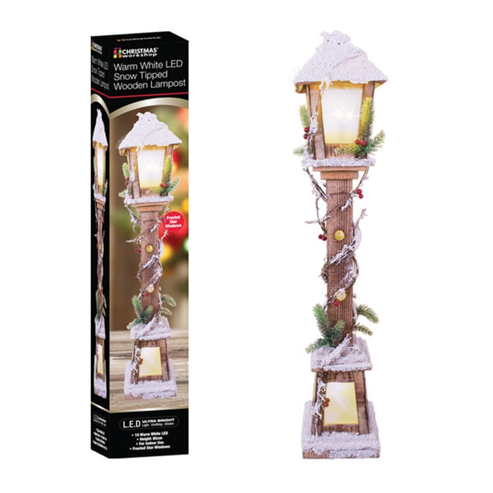Christmas Lamp Post With Snow
 85cm LED Snow Tipped Wood Lamp Post Christmas from TJ