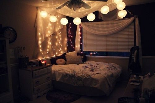 Christmas Lights In Bedroom Ideas
 Bedroom 2 with string lights and faux canopy