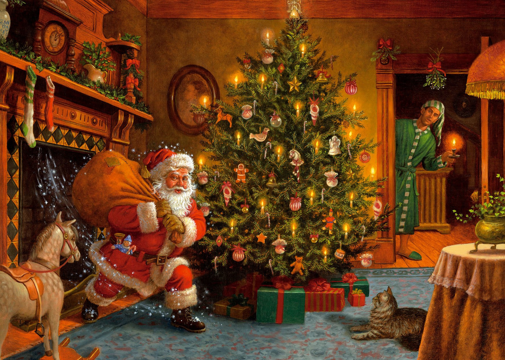 Christmas Living Room Background
 Christmas Eve Night Wallpaper and Background Image