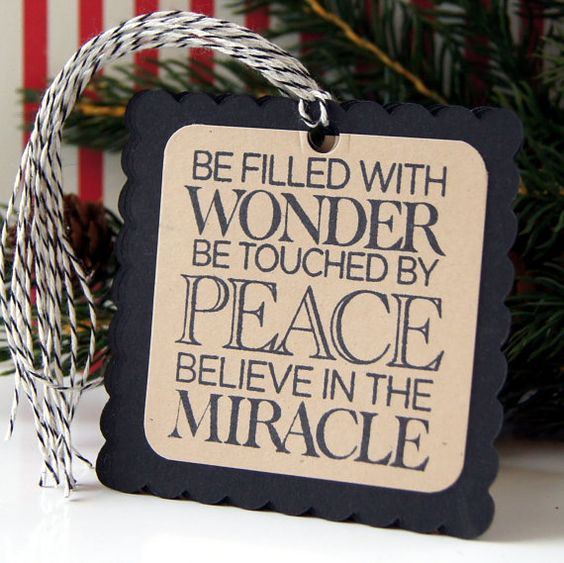 Christmas Miracle Quotes
 WONDER Peace MIRACLE Christmas Tags Square Scallop by