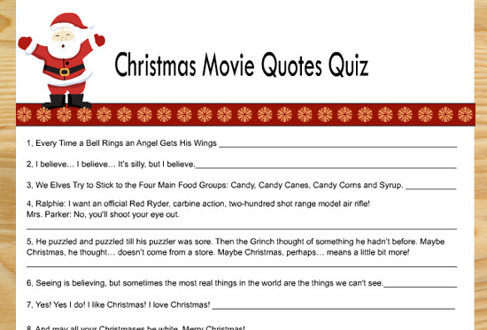Christmas Movie Quote Game
 Free Printable Christmas Movie Quotes Quiz