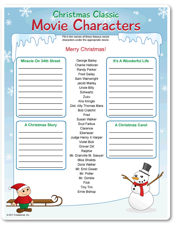 Christmas Movie Quote Game
 Printable Christmas Classic Movie Characters Funsational
