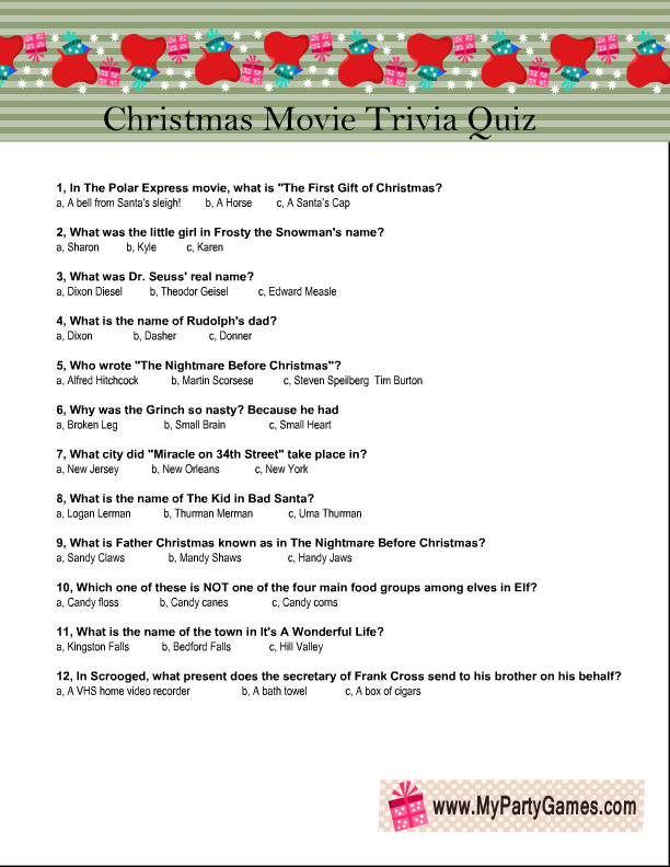 Christmas Movie Quote Quiz
 Free Printable Christmas Movie Trivia Quiz