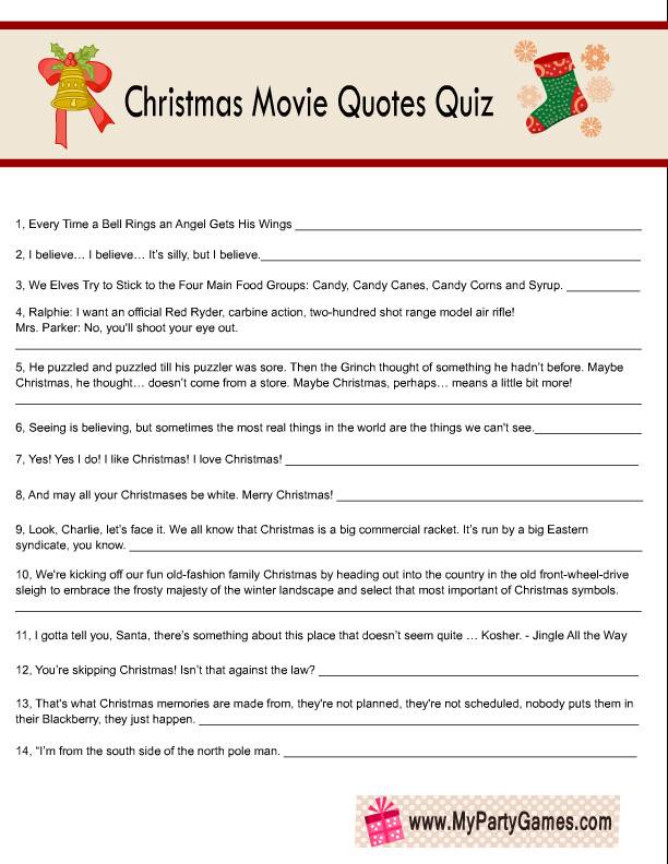 Christmas Movie Quotes Game
 Free Printable Christmas Movie Quotes Quiz
