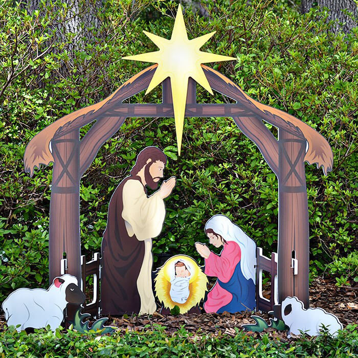 Christmas Nativity Scene Outdoor
 Holy Night Printed Outdoor Nativity Set