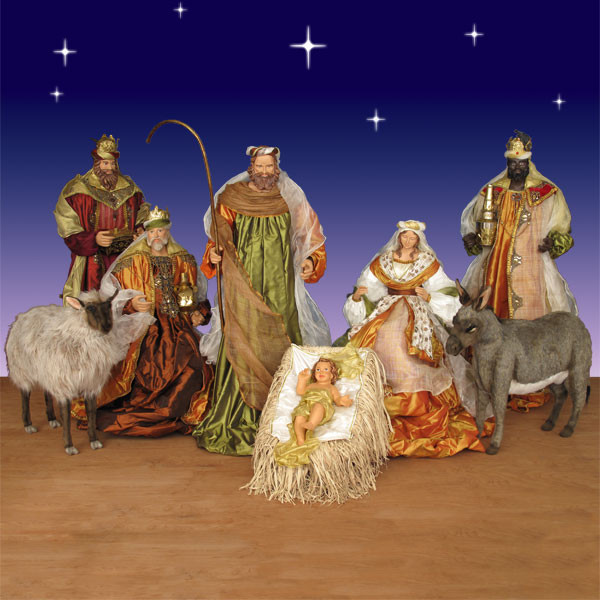 Christmas Nativity Set Indoor
 Life Size Nativity Set in resin and fabric 5 ft scale 10