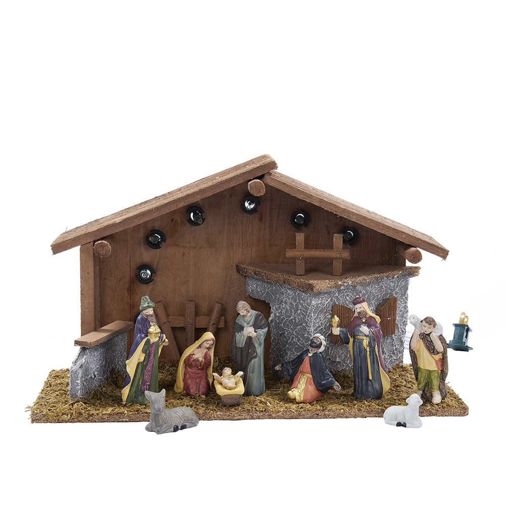 Christmas Nativity Set Indoor
 Nativity Set of 10 Pieces with Figures and Lighted Wooden