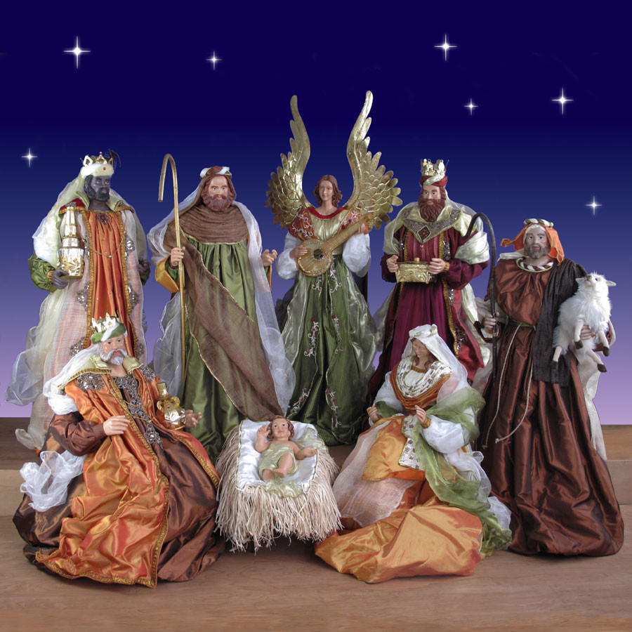 Christmas Nativity Set Indoor
 Life Size Nativity 9 Piece Set in resin and fabric