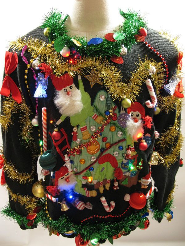Christmas Party Contest Ideas
 Light Up UGLY CHRISTMAS SWEATER Santas on Tree Beaded