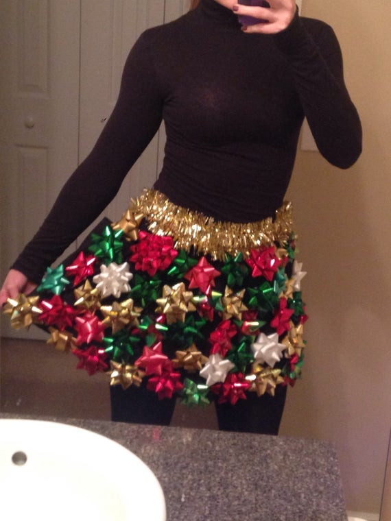 Christmas Party Dress Up Ideas
 Ugly Christmas Sweater Skirt with Bows Ugly Christmas