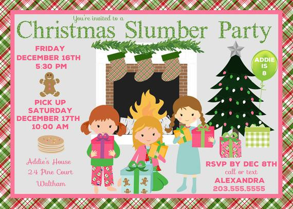 Christmas Slumber Party Ideas
 Christmas Birthday Slumber Party Invitation Holiday Slumber