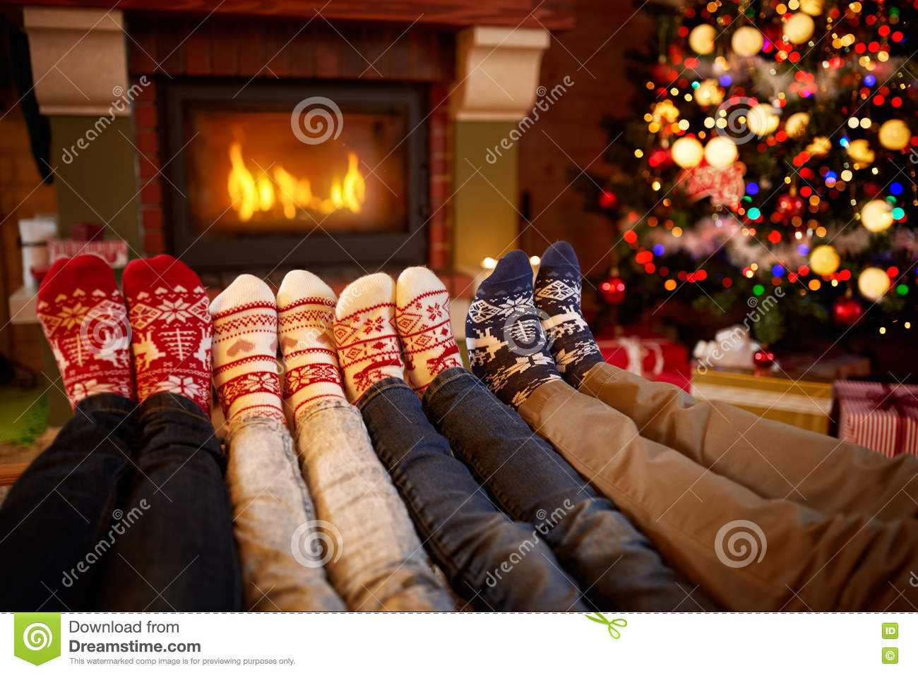 Christmas Sock Fireplace
 Feet In Wool Socks Near Fireplace In Christmas Time Stock
