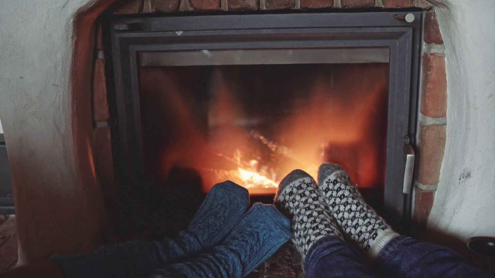 Christmas Sock Fireplace
 Couple Feet in Woollen Socks by the Cozy Fireplace 4K