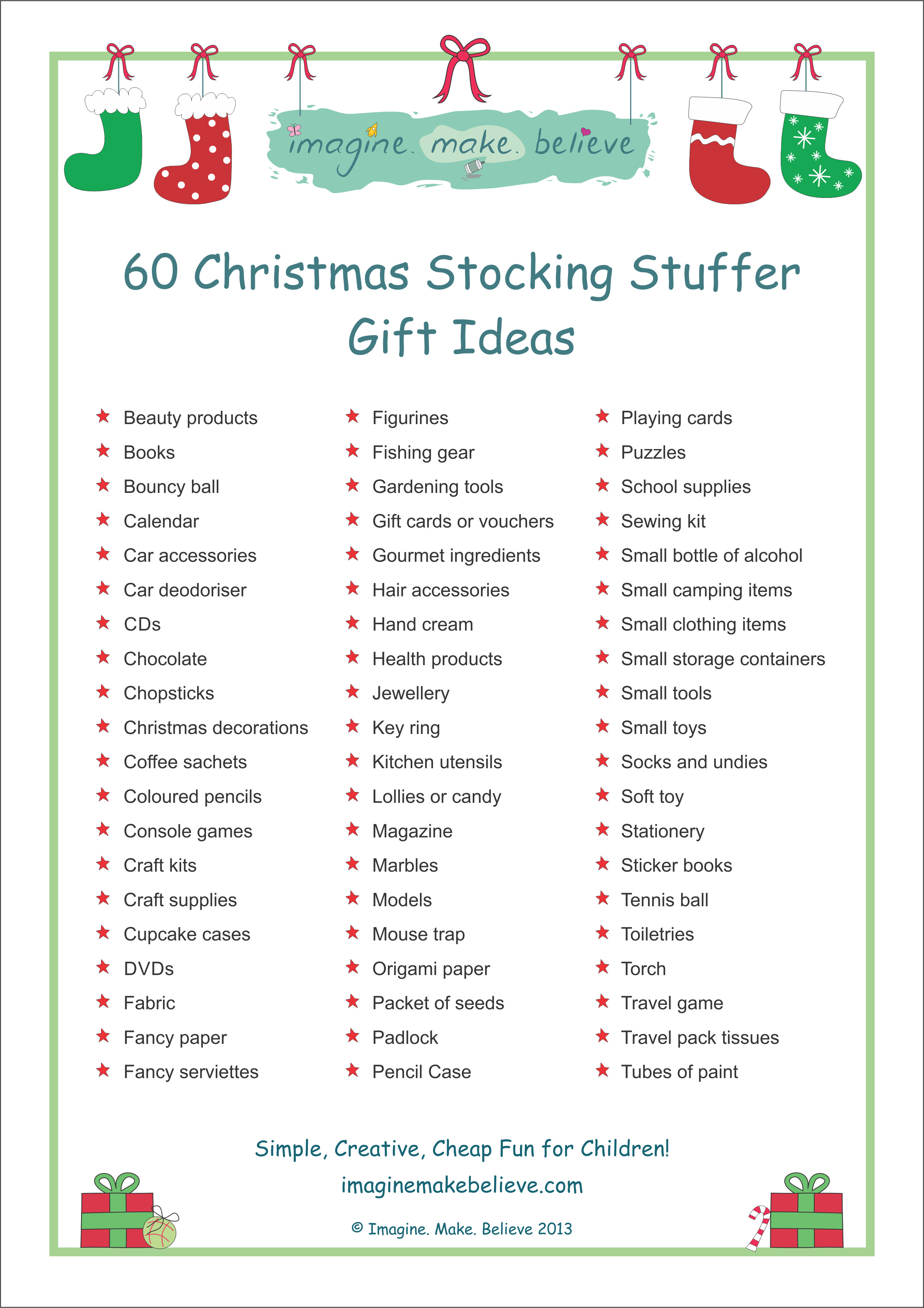 Christmas Stocking Gift Ideas
 Christmas Stocking Stuffer Ideas Imagine Make Believe