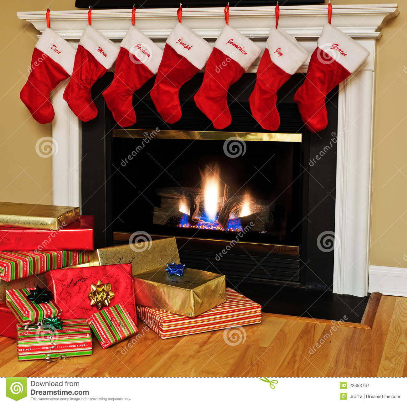 Christmas Stockings Hanging Over Fireplace
 Christmas Stockings By The Fireplace Stock Image Image