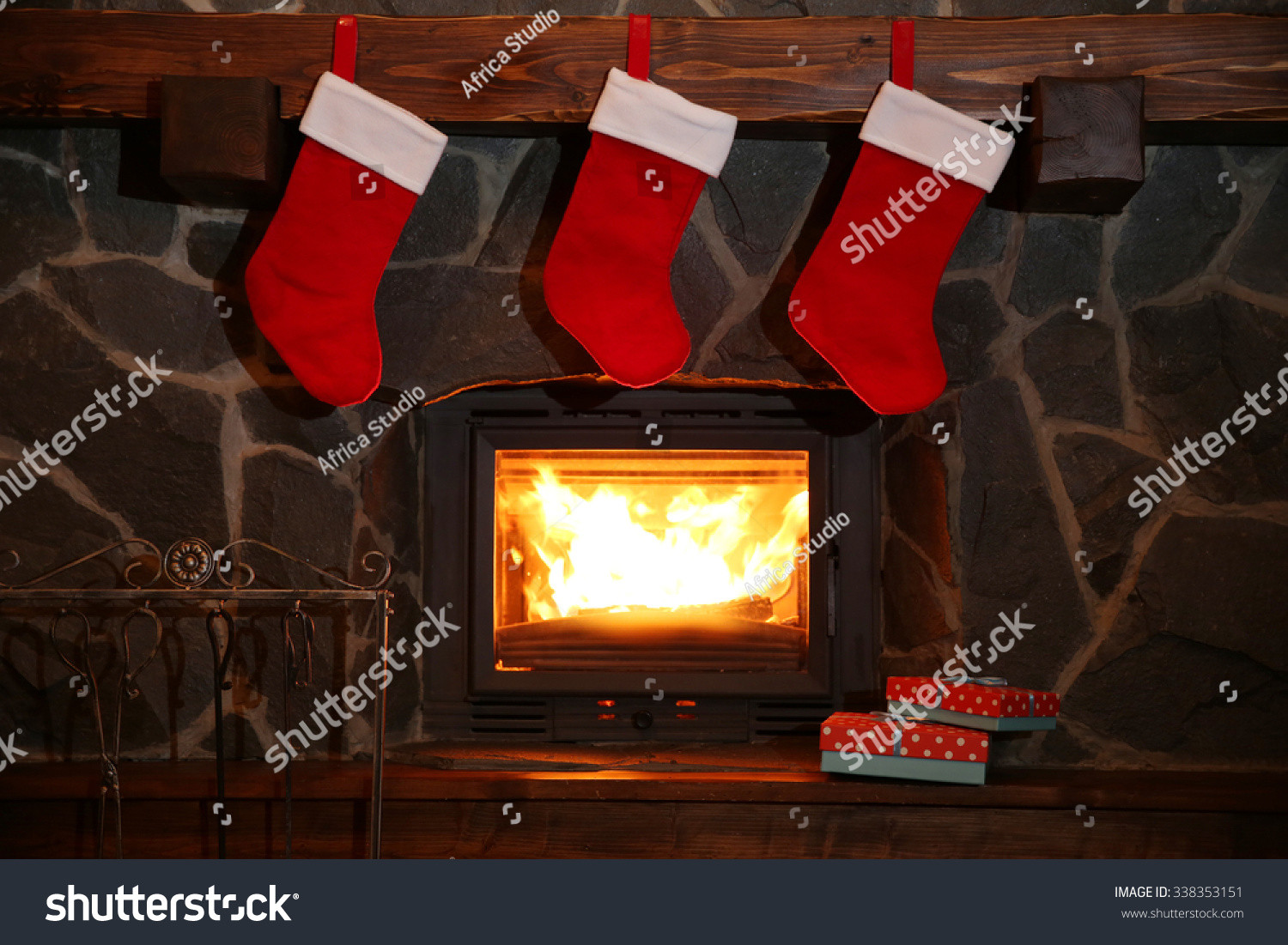 Christmas Stockings Hanging Over Fireplace
 Christmas Stockings Hanging Over The Fireplace At Midnight