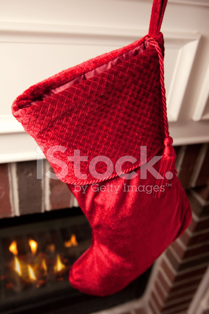 Christmas Stockings Hanging Over Fireplace
 Empty Christmas Stocking Hanging Over Fireplace Stock