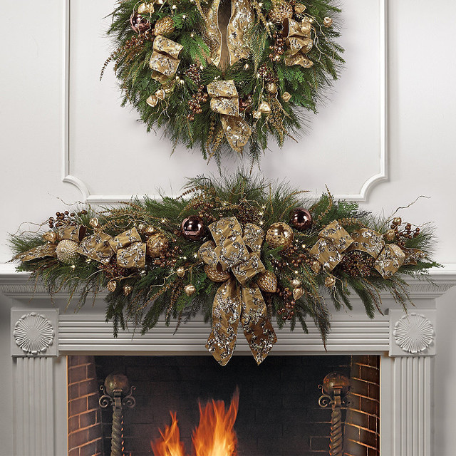 Christmas Swags For Fireplace
 Shades of Gold Pre decorated Christmas Mantel Swag