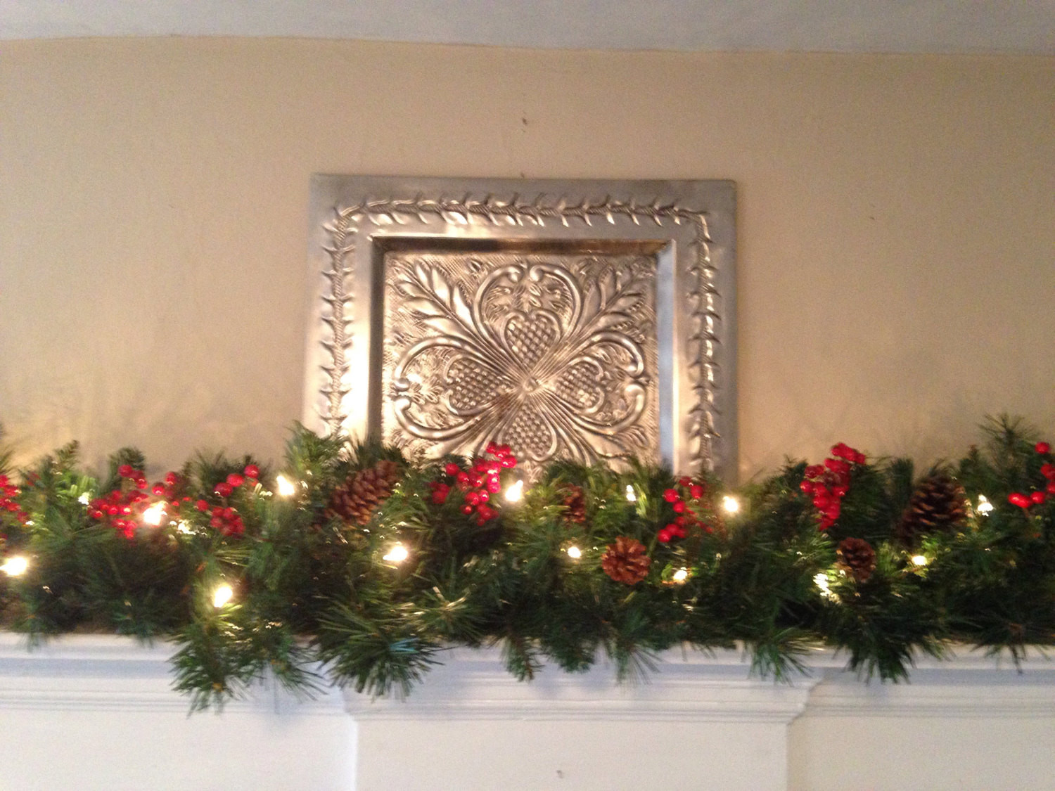 Christmas Swags For Fireplace
 Mantle Garland Christmas Garland Red berries Pine Cones