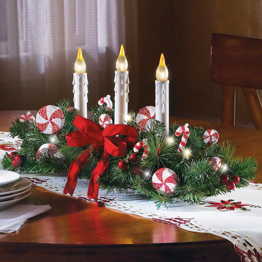 Christmas Table Centerpiece Ideas
 Candy Cane Flameless Candle Holiday Centerpiece Christmas