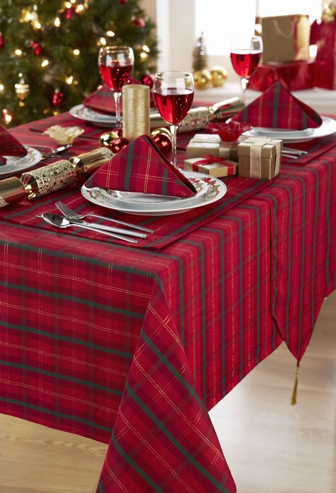 Christmas Table Cloths
 Tartan Red Christmas Tablecloths