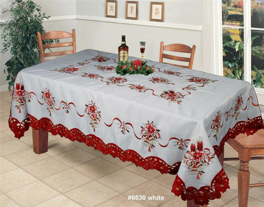 Christmas Table Cloths
 Holiday Christmas Embroidered Poinsettia Candle Bell