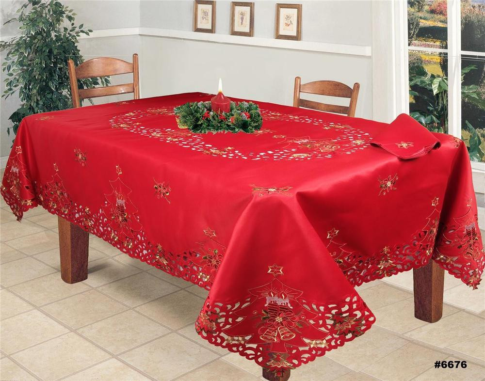 Christmas Table Cloths
 Christmas Embroidered Poinsettia Candle Tablecloth with