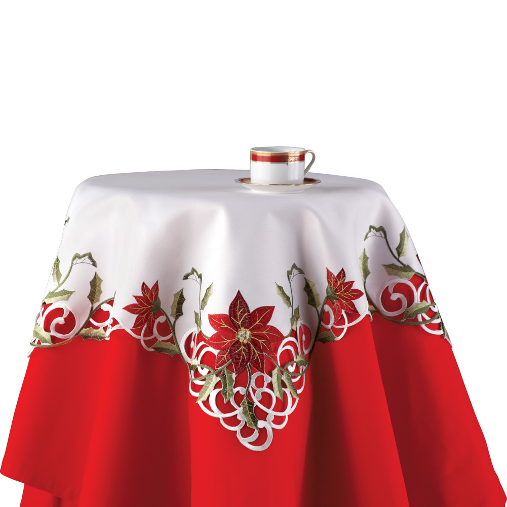 Christmas Table Linens
 Embroidered Christmas Poinsettia Table Linens by