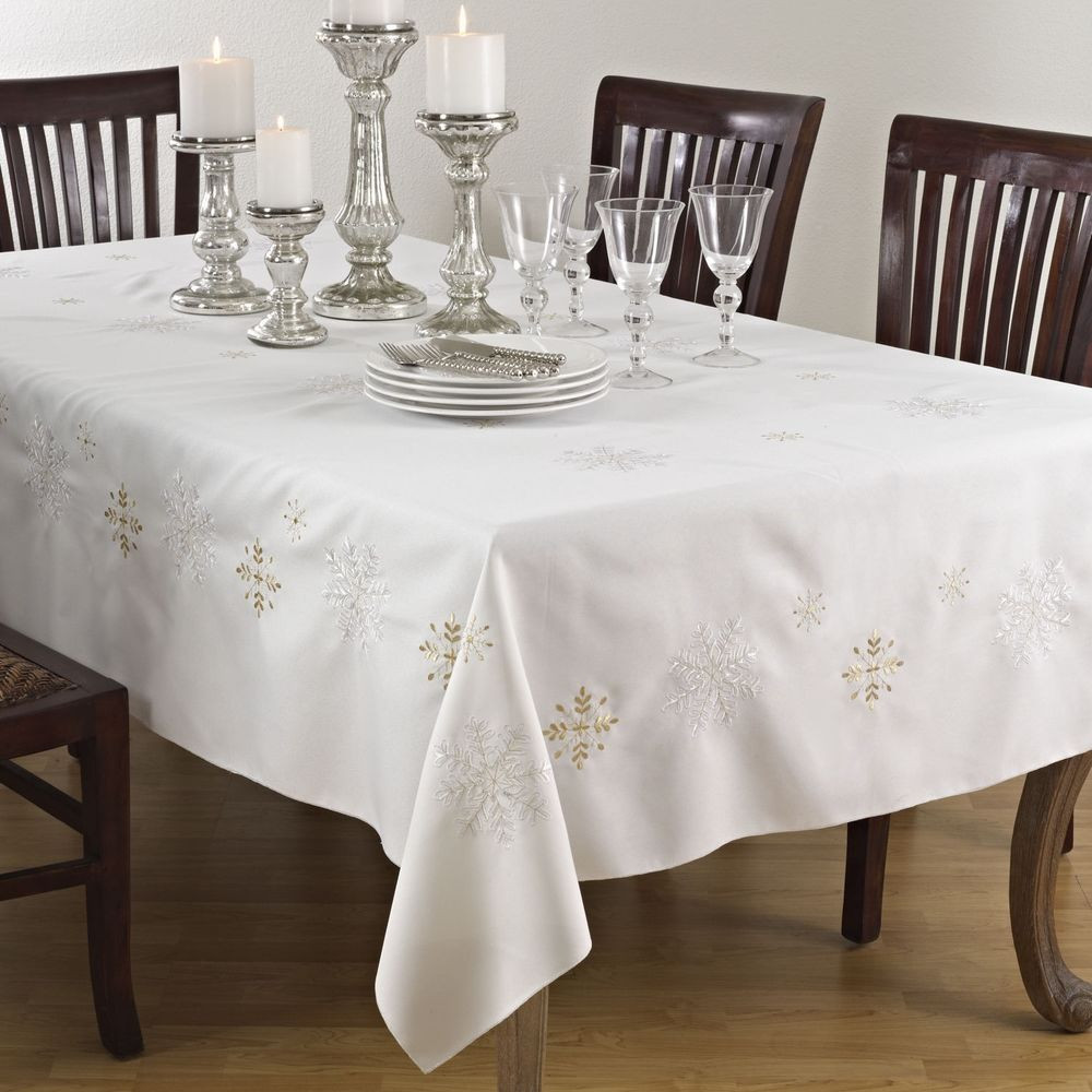 Christmas Table Linens
 Holiday Embroidered Snowflake Ivory Square Tablecloth e