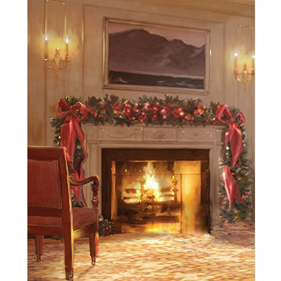 Christmas Themed Fireplace Screen
 Christmas Fireplace Printed Backdrop