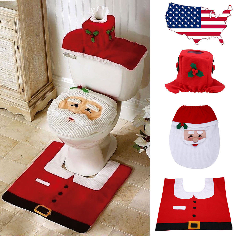 Christmas Toilet Cover
 Christmas Bathroom 3pcs Set Santa Toilet Seat Cover Floor