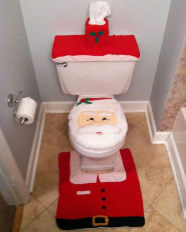 Christmas Toilet Cover
 Santa Toilet Cover And Rug Set With Integrated Tissue Box