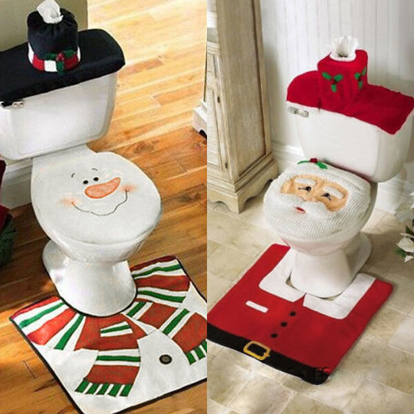 Christmas Toilet Cover
 3 Piece Christmas Decorations Santa Toilet Seat Cover
