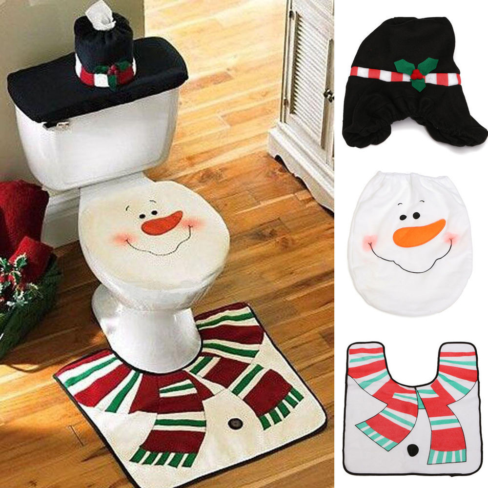 Christmas Toilet Cover
 Set 3pcs Christmas Decoration Santa Snowman Toilet Seat