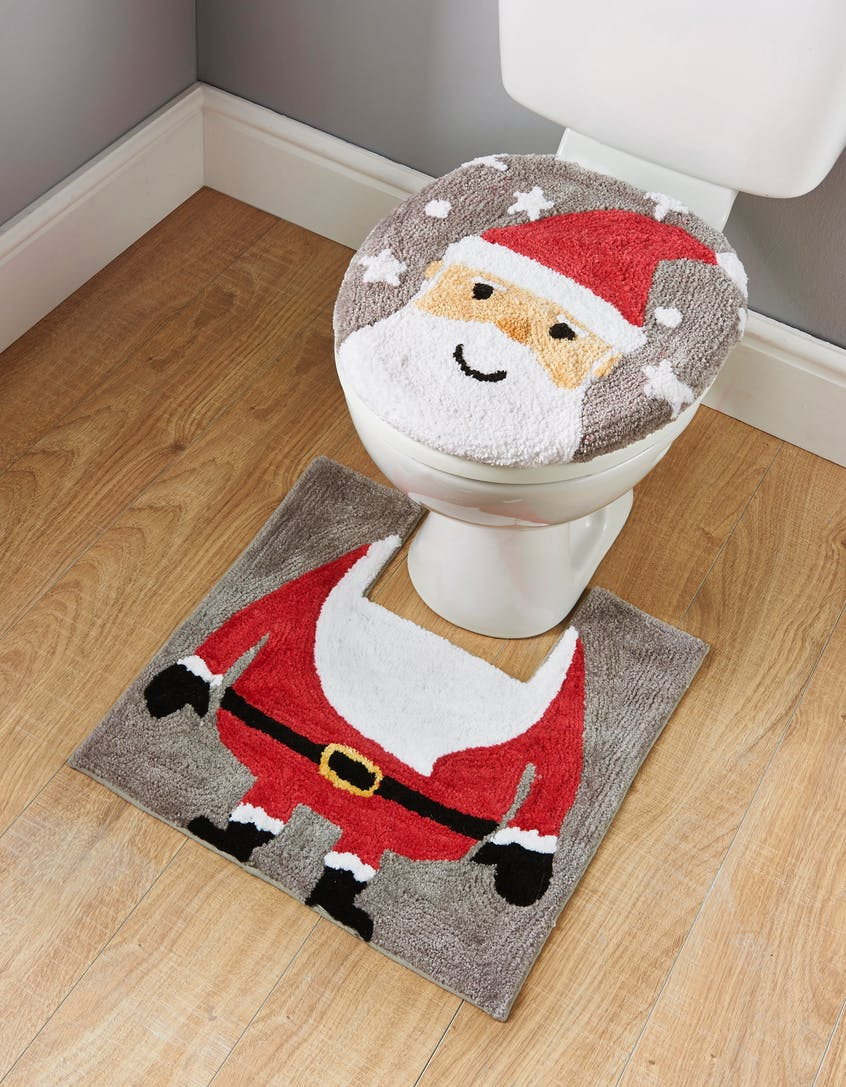 Christmas Toilet Cover
 Santa Toilet Seat Cover & Pedestal Mat Set – Red – Matalan
