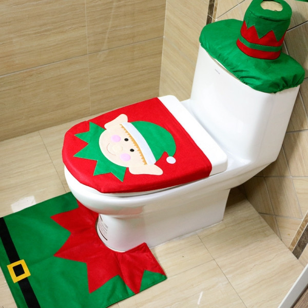Christmas Toilet Cover
 3pcs set Elf Toilet Seat Cover and Rug Bathroom Set