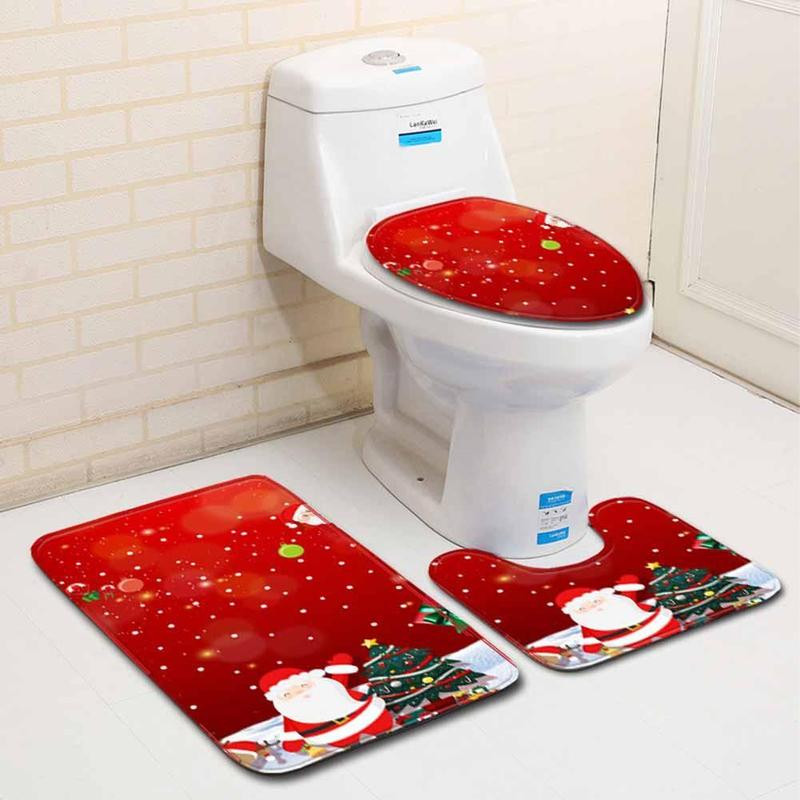 Christmas Toilet Seat Covers
 3Pcs Christmas Toilet Seat Cover Rug Bathroom Christmas