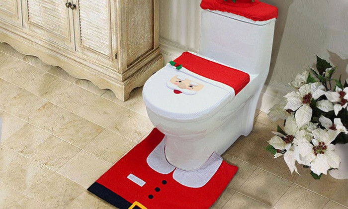 Christmas Toilet Seat Covers
 3 Pc Christmas Toilet Cover Set